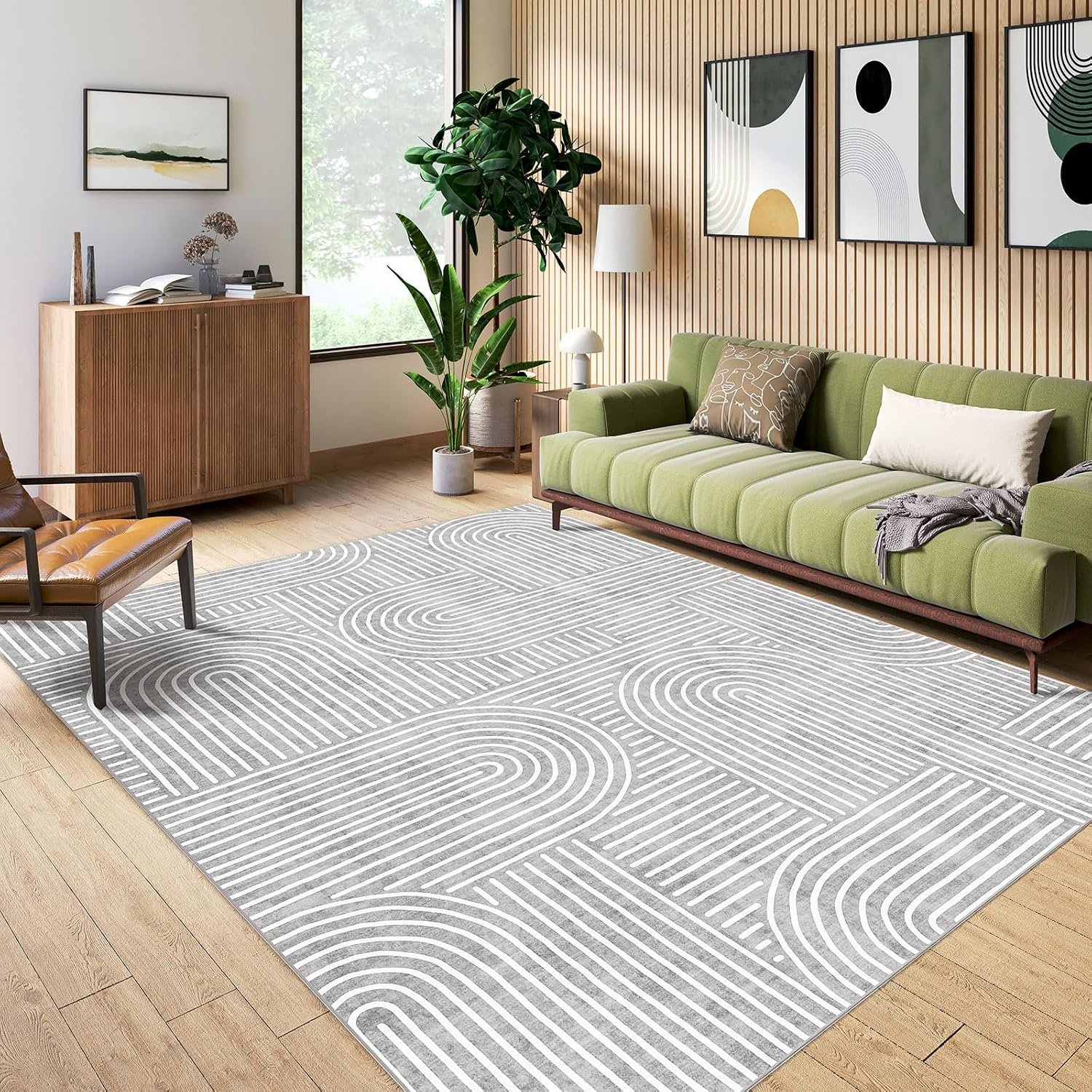 LUXRUG Washable Area Rug 5×7 Boho Grey Living Room Rug Soft Bedroom Rug