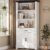 SEDETA Farmhouse Bookshelves and Bookcases with Doors and Drawer, Bookshelf with Storage, Floor Standing 6 Shelf Display Storage Shelves 70 in Tall Bookshelf for Home Office, Living Room, White
